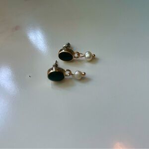 dark green and gold pearl earrings